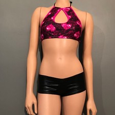 Exotic Dancewear Cheeky Clothing Outfit UV Stripper Halter Top and Scrunch Butt 