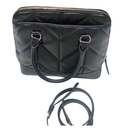 DKNY Black Crossbody Satchel Bryant MD Chevron Double Handle Gold Hardware zip - Picture 9 of 12