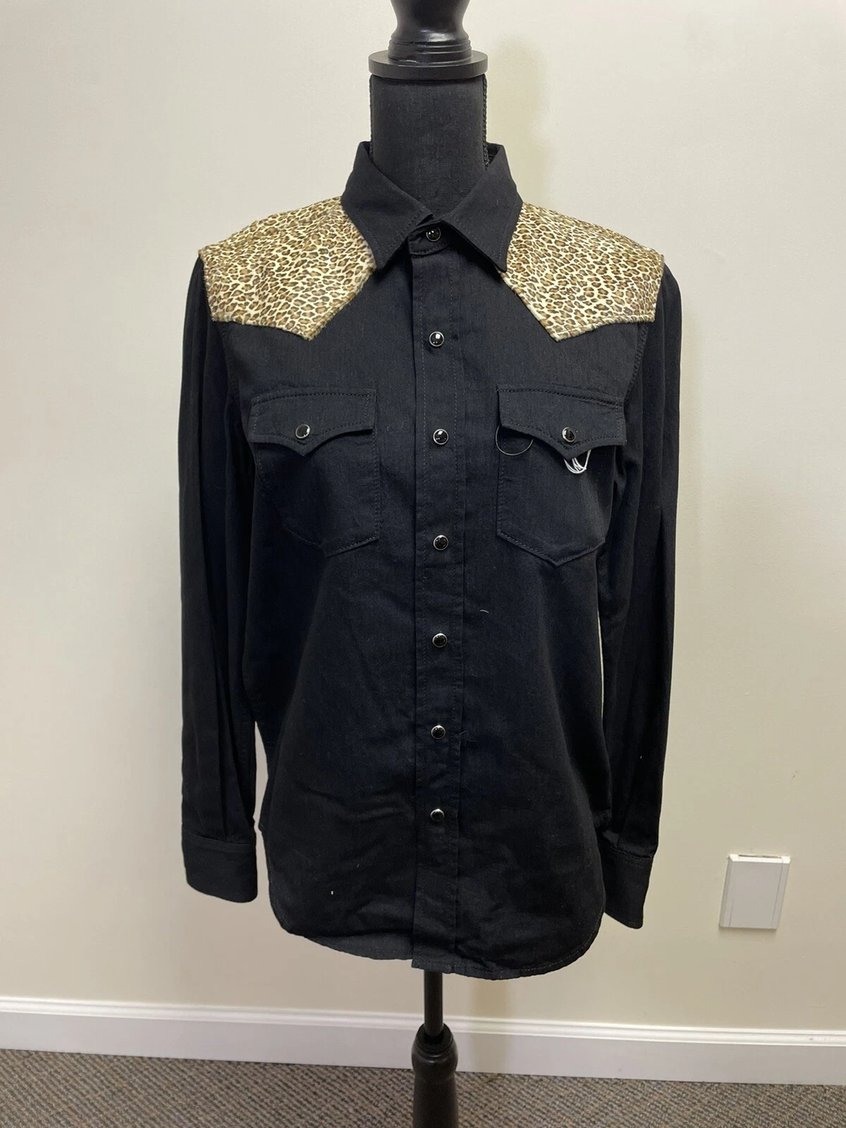 Saint Laurent — Saint Laurent Classic Western Shirt Black Rinse Leopard Ct Denim Pony