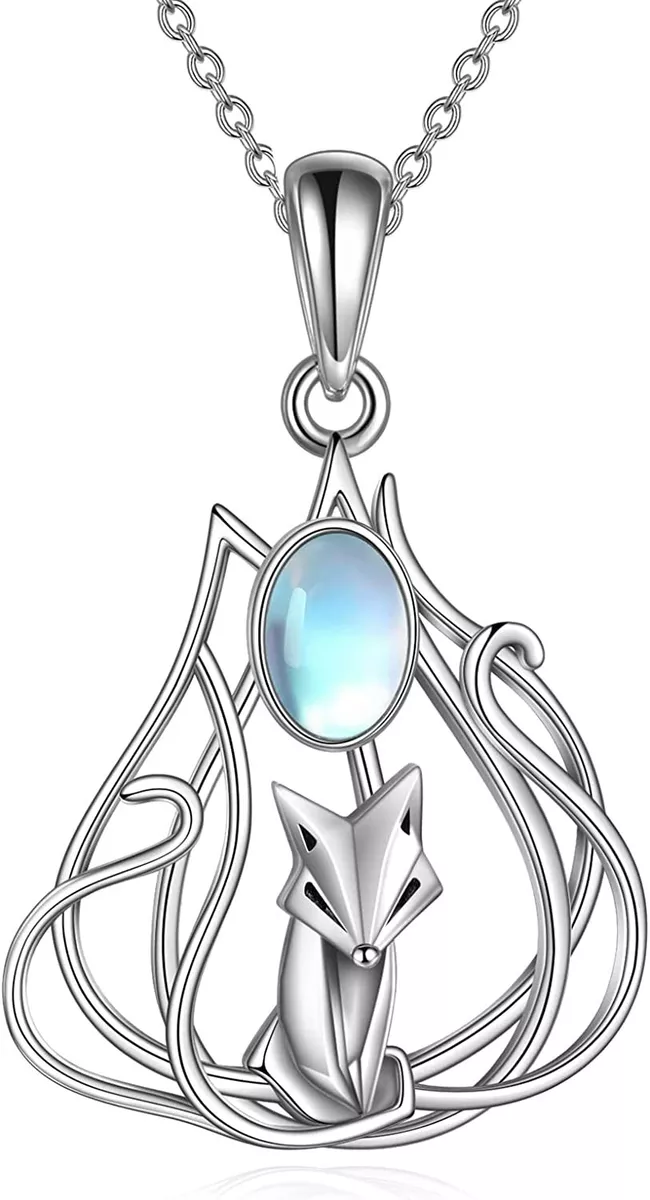 925 Sterling Silver Fox Necklace Moonstone Pendant Jewelry Gifts for Women Girls
