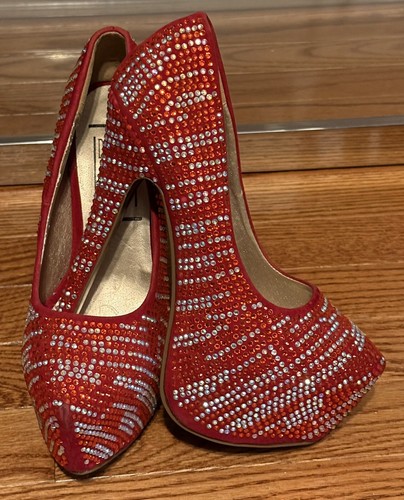 DESIRE BY JACOBIES RED CRYSTAL STILETTO'S SHOES - SZ 6 - DIAMOND SILVER CRYSTALS - Picture 2 of 7
