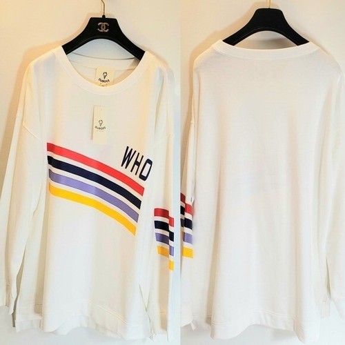 Dubgee Sweatshirt Womens XL Cotton Oversized Pullover Casual Striped White Boxy - Picture 12 of 12