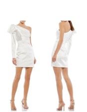 NWT IEENA For MAC DUGGAL Bow One Shoulder Cocktail   Formal Mini Dress White 2