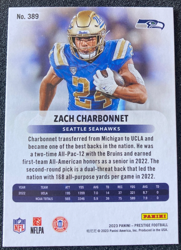 2023 Prestige #389 Zach Charbonnet Diamond Parallel SP. Seattle Seahwaks - Bild 2 von 2