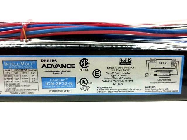 10 Pack NEW Advance ICN-2P32-N Instant Start Electronic Ballast 120V to 277V