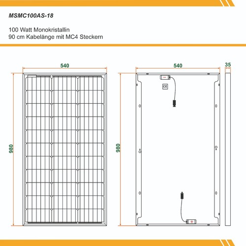 Solarpanel 100W Solarmodul 12V Monokristallin Solarzelle schwarz black - Bild 6 von 6