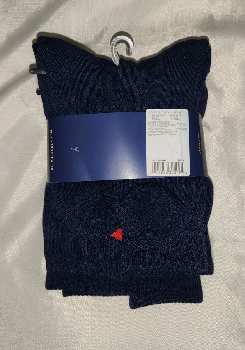 PONY Polo Ralph Lauren 6 Paia Calze Sportive Crew Navy con Grande Cavallo Rosso Taglia 10 13