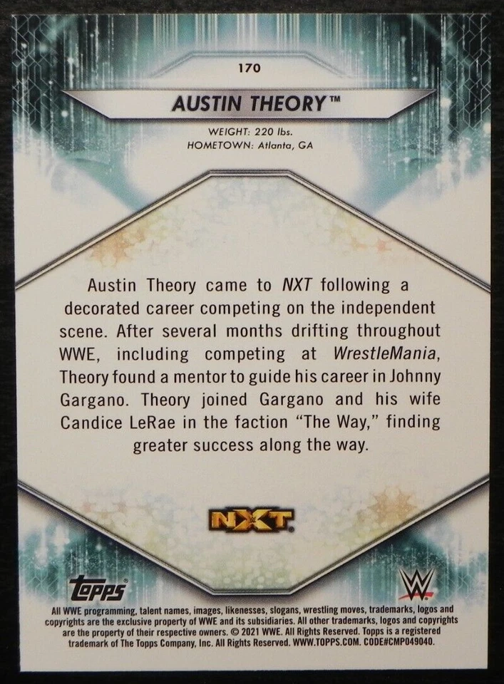 2021 Topps WWE Superstar Roster #170 Austin Theory Smackdown - Image 2 of 2