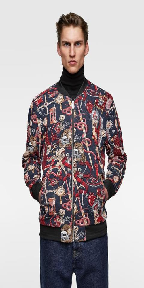 Zara Padded Jacquard Bomber Jacket Skull Snake Spooky Creepy size small  RARE | eBay