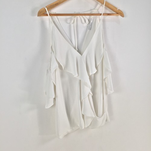 Sheike womens blouse top size 8 white 3/4 sleeve cold shoulder ruffle 078327 - Picture 2 of 9