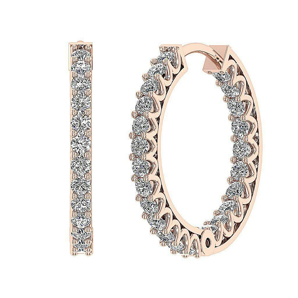 Hoop Earrings SI1 G 0.65 Ct InOut Side Round Diamond 14K White Gold Appraisal - Image 3 of 4