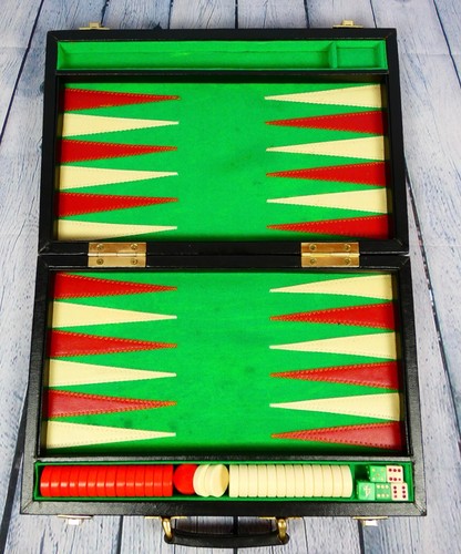 Vintage Backgammon Set Kunstlederkoffer + Tim Holland Buch & Regeln ~ komplett - Bild 5 von 12