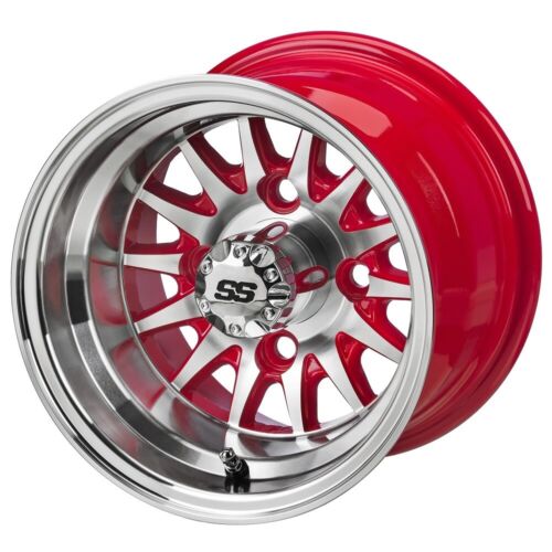LSI 10" 14-Spoke Red/Machined Golf Cart Wheels/Rims E-Z-GO & Club Car - Picture 2 of 3