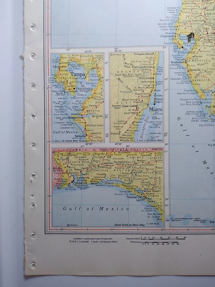 1957 Vintage FLORIDA Atlas Map Old Authentic Antique MCM Encyclopedia Britannica - Image 4 of 4
