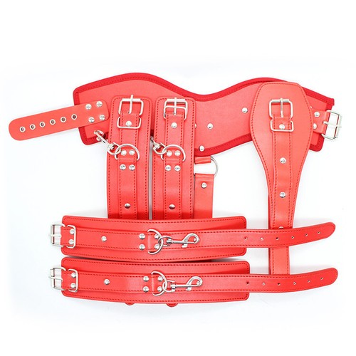 Unisex Leather Corset Neck Collar Waist Cuffs Harness Bondage Clamp Restraint - Picture 22 of 41