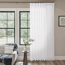 Extra Wide White Linen Pinch Pleat Curtains 100x84 for Living Room