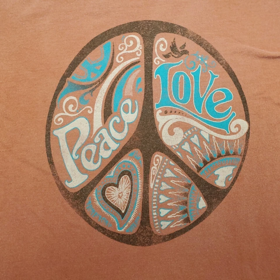 Camisa Earth Creations Feminina M Rosa Peace Love Skatista Anos 60 Anos 70 Retrô Fabricada nos EUA - Imagem 2 de 4