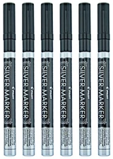 Pilot Metallic Silver Paint Marker Pens Extra Fine 6 Pack Lot 0.5mm Permanent
