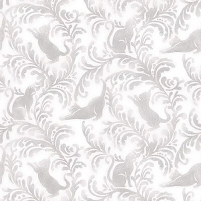Feline Drive Fabric WHISKERS AMONG PETALS Damask Gray - Fat Quarter (18"x22") FQ - Image 1 of 4