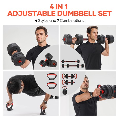 44LB Adjustable Weight Dumbbell Set 4 in 1 Set as Dumbbell Barbell Kettlebell Pu - Bild 3 von 11
