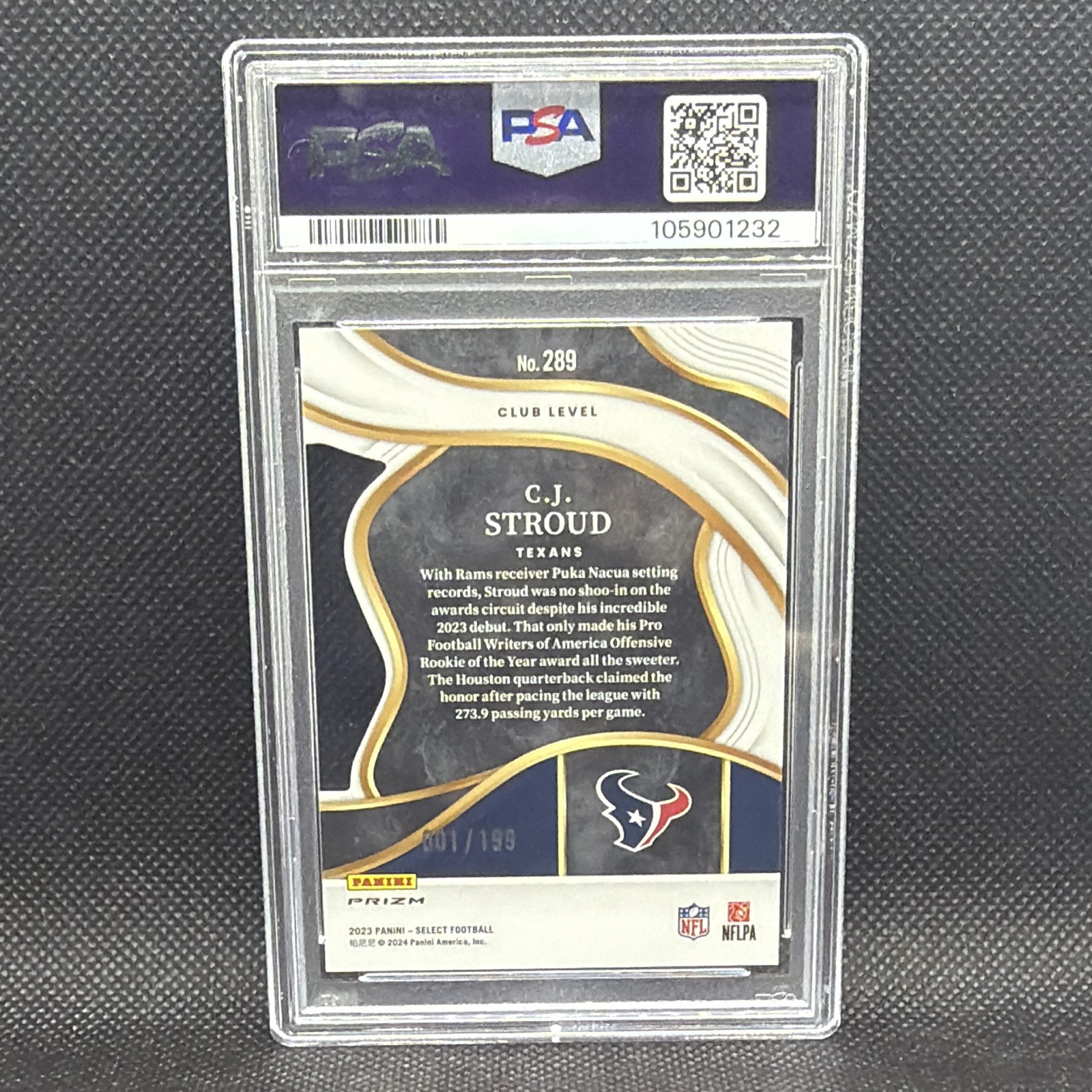 Panini 2023 Select C.J. Stroud RC Club Level White Prizm Die-Cut /199 PSA 9 view 2