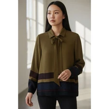 LOFT NWT Long Sleeve Contrast Hem Neck Tie Blouse XS