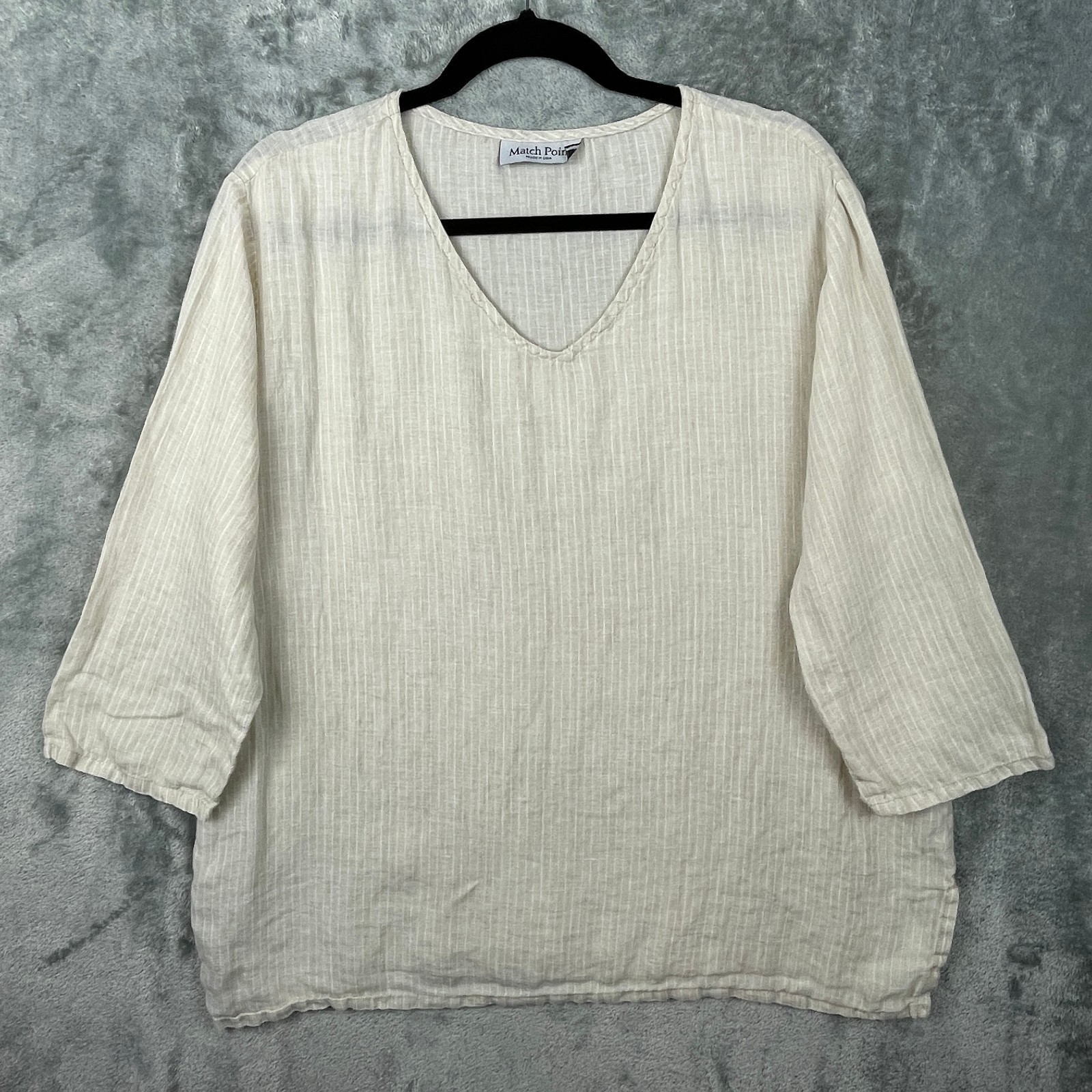Match Point USA Tunic Top Womens Large Beige Striped Boho Lagenlook Coastal