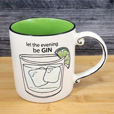 Bar Theme Coffee Mug Cocktail Tea Cup ''Let The Evening Be Gin'' Blue Sky Ceramic