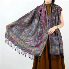 Pashmina Scarves Scarf Shawl Wrap-Paisley,Silk Cashmere-Soft*Women's