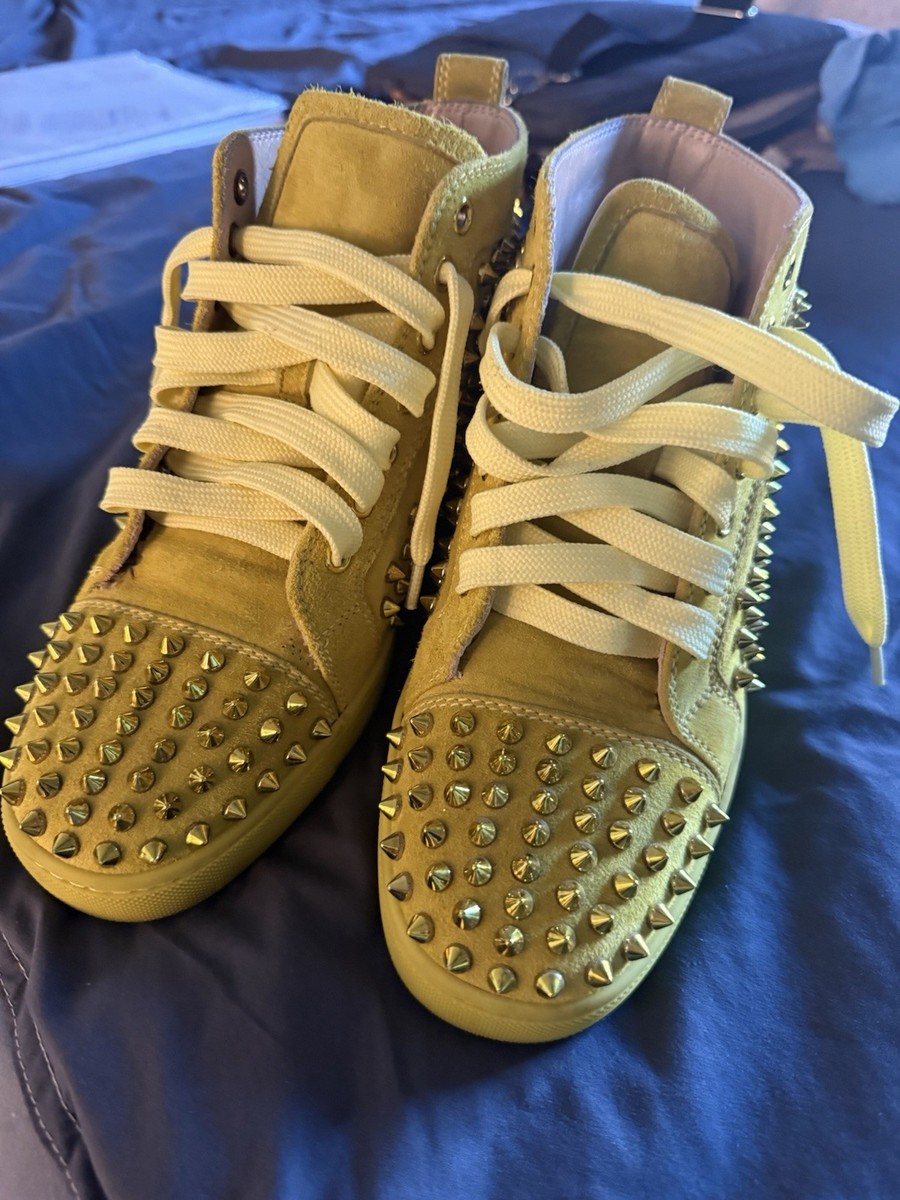 Christian Louboutin Louis Yellow Suede Gold Spike High Top Sneaker