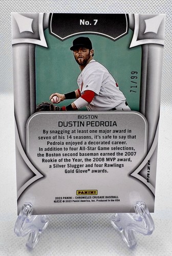 DUSTIN PEDROIA 2023 CHRONICLES CRUSADE BLUE VELOCITY PRIZM REFRACTOR /99 RED SOX - Picture 2 of 2