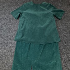 Vtg City Girl By Nancy Bolen Shirt Skirt Set Womens 10 Green Suede Velour 2 Pc