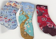 3 Pair Floral Cottagecore Women  s Cotton Blend Socks Flowers Blue Purple Sz 4-10