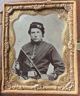 Civil War 1/9 Tintype Photo Of A Cavalry Soldier Armed With Sword
