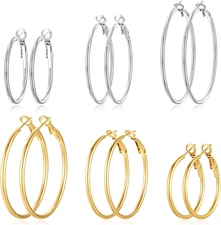 Silver Gold Two Tone Big Hoop Earrings for Women | 14K Real Gold Plated Hypoalle