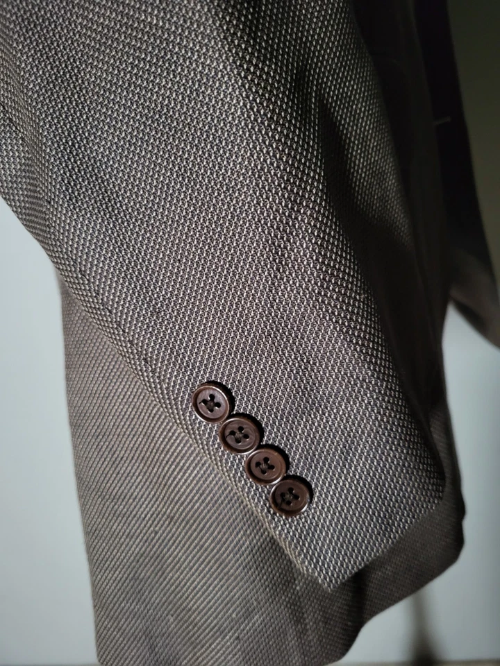 Chaqueta Blazer Abrigo Deportivo CANALI Marrón Seda Lana Micro Cuadros 54R 42R Foto 4 de 4