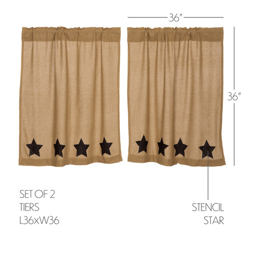Primitive 36"x36" Stars Tier Pair Tan Rod Kitchen Window Curtains VHC Brands - Picture 3 of 6