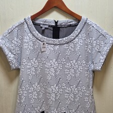 T By Talbots Dress Womens Small Gray Floral Jacquard Shift Short Career Pockets