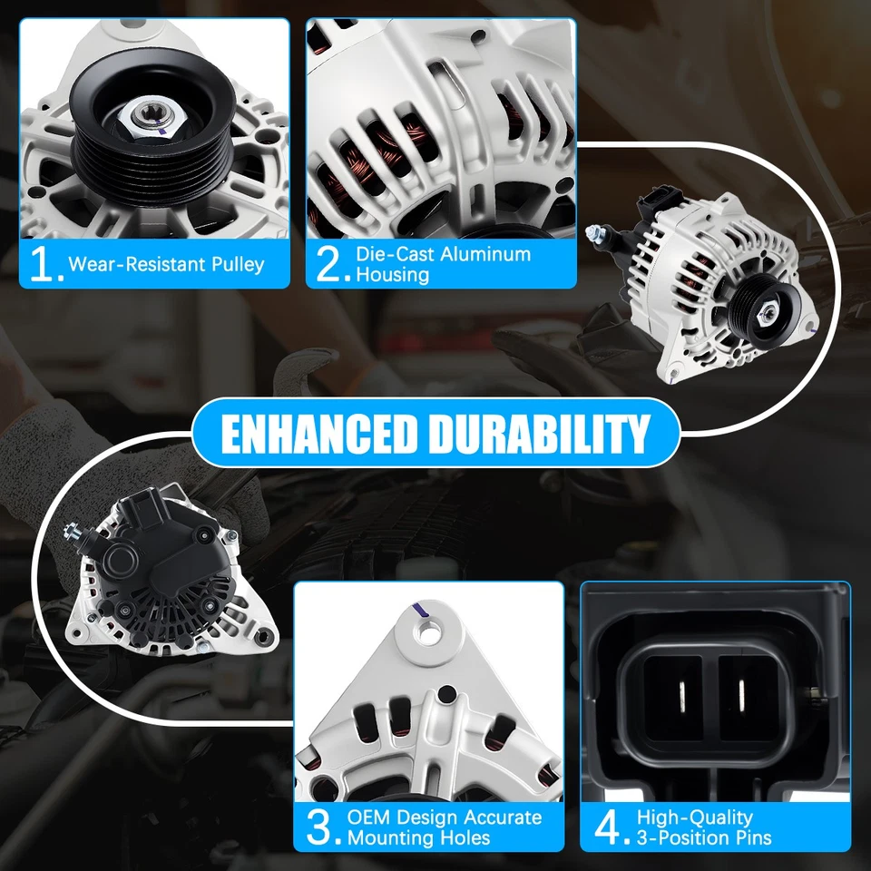 Genuine Alternator 120Amp Fit 2005-2009 Hyundai Tucson 2.7L 37300-37800 / 11188 Foto 3 de 4