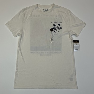 Lee Dungarees Permanent Vacation Palm Tree Graphic Tee White Mens Small NWT