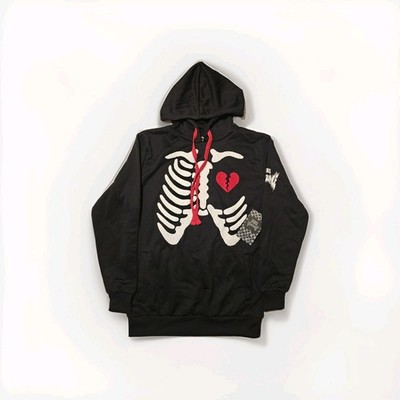 NWT Rebel Vengeance Black Chenille Patch Skeleton Broken Heart