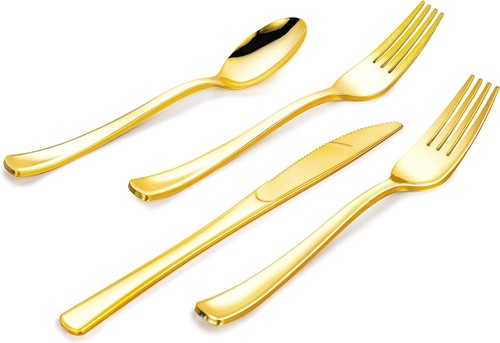 Lullaby 320pcs Gold Plastic Silverware, Gold-320pcs, Gold-320pack - Picture 1 of 7