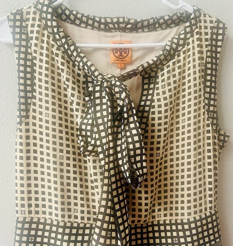 Tory Burch Roderick Combo Dress Geometric Sleeveless Sheath Dress Black Tan Sz.6 - Picture 6 of 8