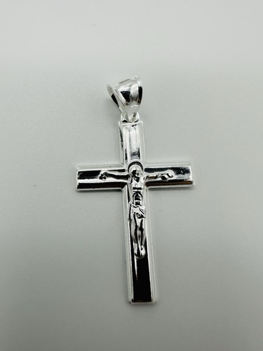 Solid 925 Sterling Silver Mens Chunky Large Cross Pendant 45mm X 22mm Size New - Picture 11 of 11