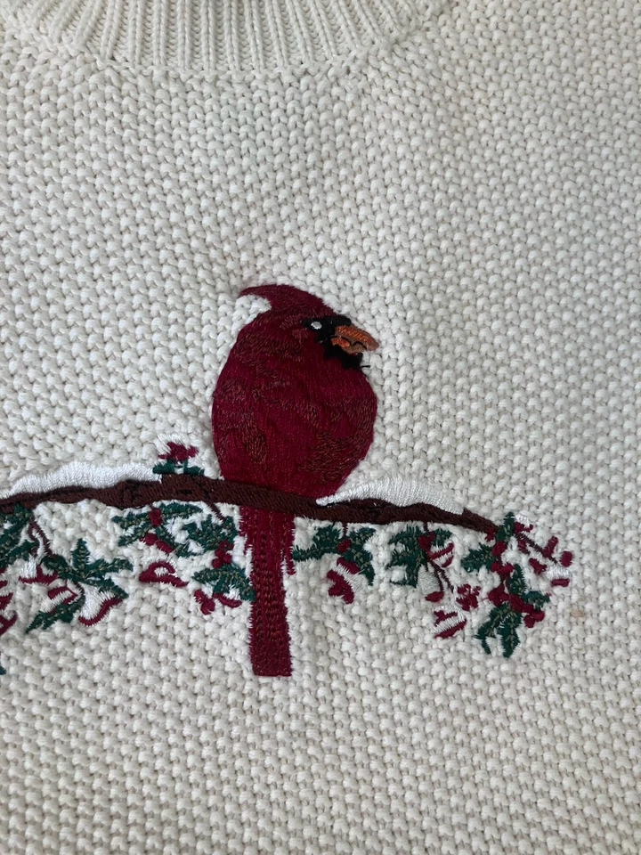 Suéter Tejido Cardinal Vintage Años 90 Para Mujer’s XL Blanco Pullover Navidad Arte Pájaro Foto 2 de 4