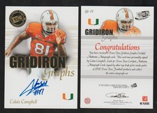 CALAIS CAMPBELL 2008 Press Pass Gridiron Graphs Autograph SP RC ON CARD AUTO