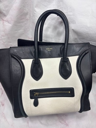 CELINE Luggage Mini Shopper Handbag Tote bag Black White Women’s  Auth