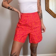 Vintage 60s Groovy Hot Pink  Orange Bermuda Shorts  Size XS