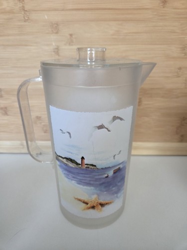 Ice Bucket Pitcher 8 Cups Glasses Acrylic Lighthouse Seashore Beach Barware - Picture 3 of 11