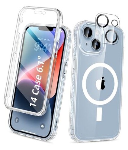 Magnetic for iPhone 14 Case Full Body, [Design iPhone 14 6.1" Magnetic Clear